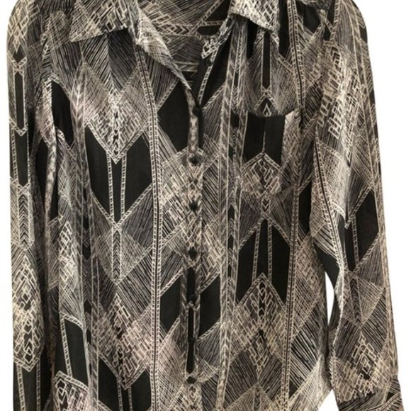 Black and White Geometric Sheer Blouse Button - Picture 1 of 6
